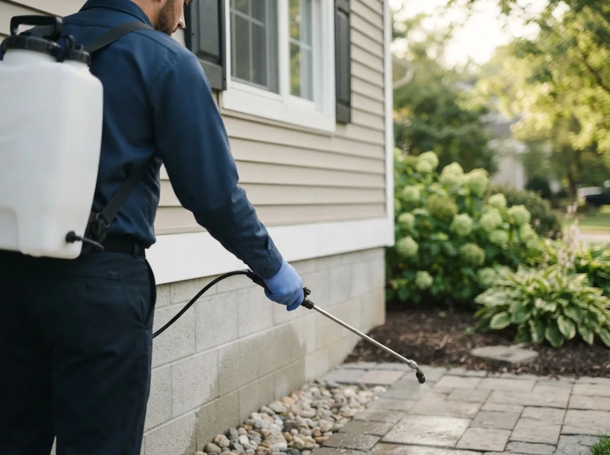 Pest control technician inspecting a home in Portia, AR